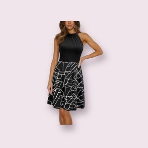 Sleeveless halter dress with flare skirt